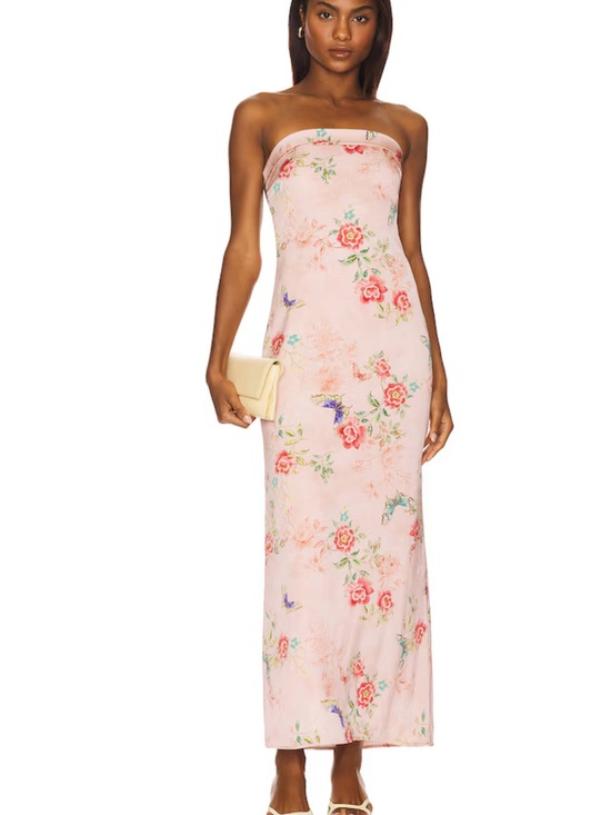 More To Come Dresses & Skirts - Strapless Pink Floral Maxi Dress